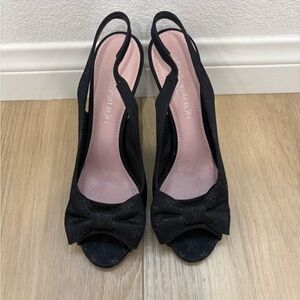 Louis Vuitton Black Monogram Bow Slingback Peep-Toe Heels with Pink Insole
